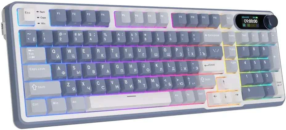 Клавиатура проводная Royal Kludge RK-S98 Ocean Blue (switch RK Cream); USB + (Bluetooth/2.4 Ггц); механическая; 98 клавиш; Hot-swap; USB хаб; экран; о