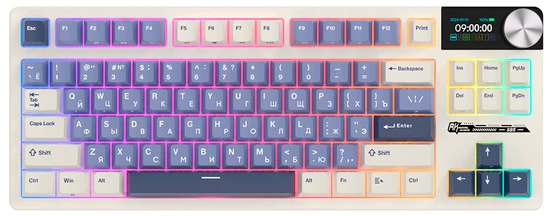 Клавиатура проводная Royal Kludge RK S85 Horizon Blue (switch RK Cloud); USB + (Bluetooth/2.4 Ггц); механическая; 85 клавиш; Hot-swap; USB хаб; экран;