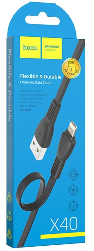 Кабель USB 2.0 AM/Lightning Hoco X40 Noah Black; 2 A; 1 м; черный