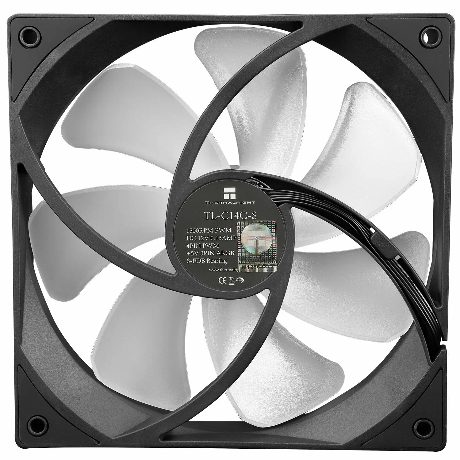 Вентилятор 140 мм Thermalright TL-C14C-S ARGB Black; 4-pin(PWM)+3-pin(ARGB); 1500 об/мин; 26,4 дБ; пластик; ARGB
