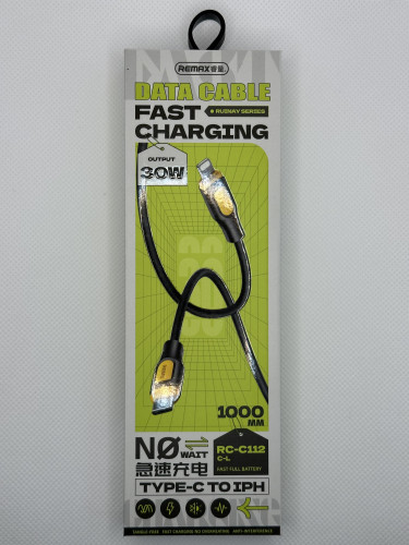 Кабель Type-C/Lightning Remax RC-C112 Black, 30 Вт, силикон, 1 м, черный