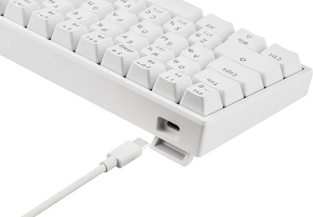 Клавиатура игровая Defender Doom Attack GK-215 (45215); USB+(BT/2.4 Ггц); механическая; 68 клавиш; Hot Swap; подсветка RGB; ENG\RUS; отсоединяемый каб