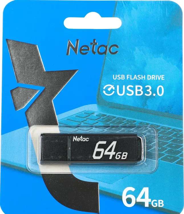 Накопитель USB-флэш 64 ГБ Netac U351 (NT03U351N-064G-30BK***); USB 3.0; классическая, с колпачком
