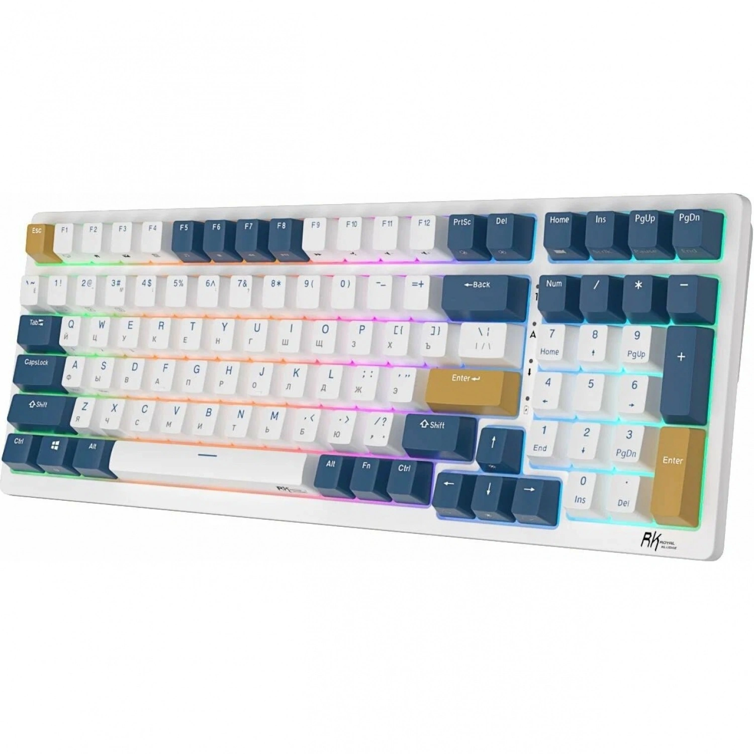 Клавиатура проводная Royal Kludge RK98 (RK98 Klein Blue (Red switch)); USB + (Bluetooth/2.4 Ггц); механическая; 100 клавиш; Hot-swap; USB хаб; отсоеди