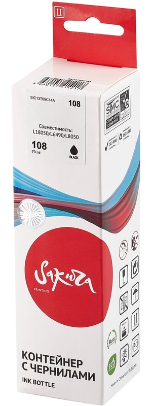 Чернила для Epson Sakura 108 Black (SIC13T09C14A); L8XXX/L18XXX; 70 мл; черный