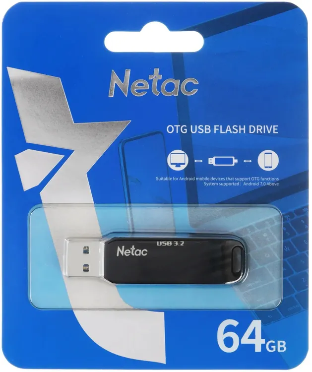 Накопитель USB-флэш 64 ГБ Netac US11C (NT03US11C-064G-32BK***); USB 3.0; ротатор; металлический корп