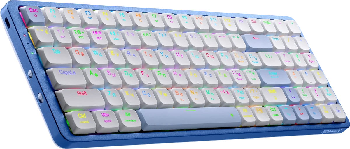 Клавиатура игровая Redragon Eva Pro (72369); USB + (BT/2.4 Ггц); механическая; 96 клавиш; 12 (+FN); RGB подсветка; встроенный аккумулятор; ENG\RUS; бе