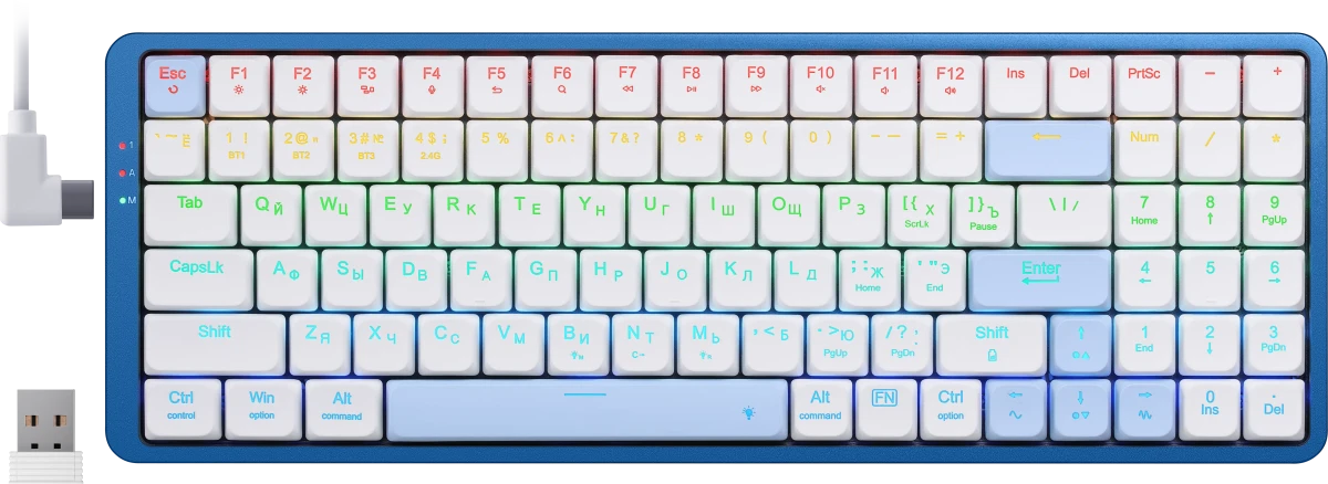 Клавиатура игровая Redragon Eva Pro (72369); USB + (BT/2.4 Ггц); механическая; 96 клавиш; 12 (+FN); RGB подсветка; встроенный аккумулятор; ENG\RUS; бе