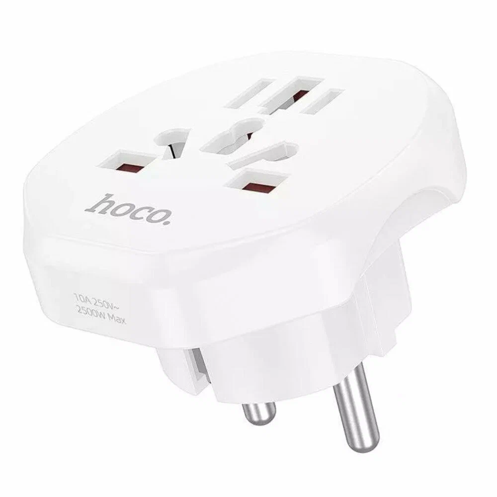 Переходник сетевой для всех типов розеток; Hoco AC6 Unimpeded universal conversion plug (EU) White; 10 Ампер, 2500Вт, белый