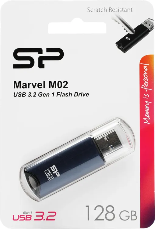 Накопитель USB-флэш 128 ГБ SILICON POWER Marvel M02 (SP128GBUF3M02V1B***); USB 3.2; моноблок; металл