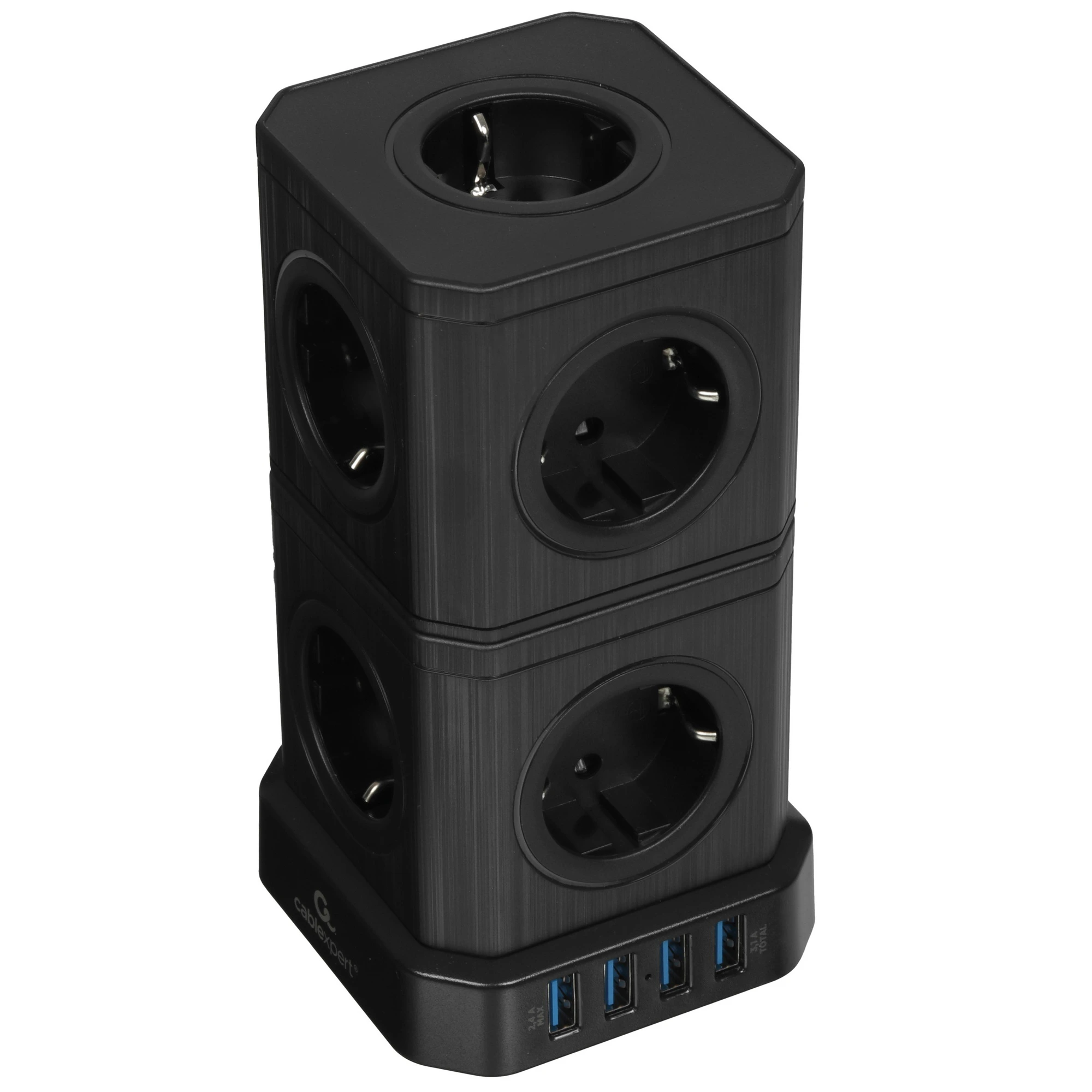 Сетевой фильтр Cablexpert (TWR-9-U4-B-2), 2,0 м, 9 евро-розеток, 4xUSB, 220 В, 16А, 4000 Вт, черный