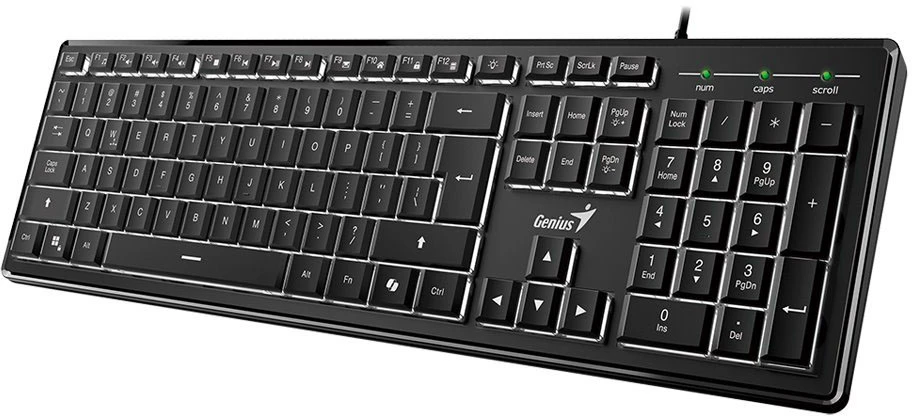 Клавиатура проводная Genius SlimStar 820 (31310055402***); USB; мембранная; 104 клавиши; 12 (+FN); подсветка LED; ENG\RUS; чёрный