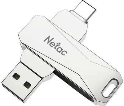 Накопитель USB-флэш 64 ГБ Netac U782C (NT03U782C-064G-32PN); USB 3.2; ротатор; металлический корпус; OTG Type-C; серебристый