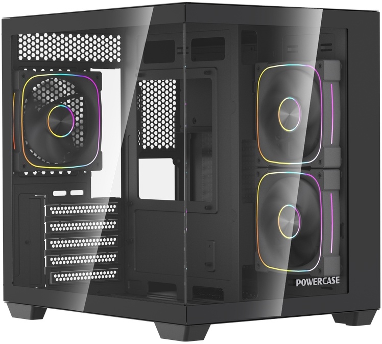 Корпус Powercase Vision Micro M5CB Black (CVMM5CHB-A3); mATX; Mini-Tower; без БП; 3x120мм; 1xUSB 2.0/1xUSB 3.X/1xType-C; Mic/Aud; чёрный
