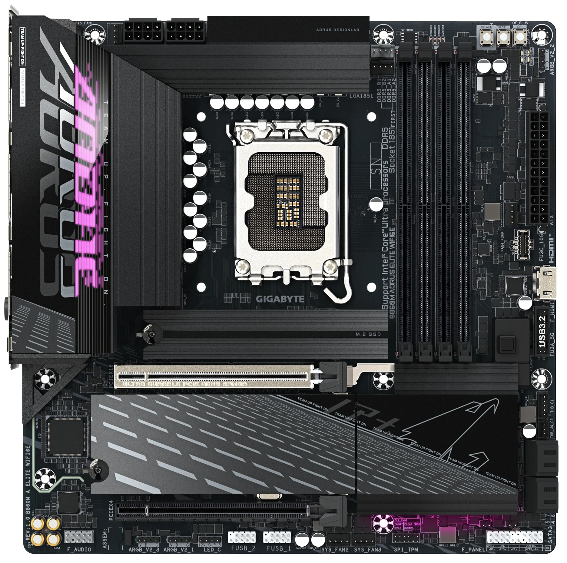 Материнская плата Gigabyte B860M AORUS ELITE WIFI6E; Socket 1851; mATX; Intel B860; 4хDDR5(9200); 2xPCI-E x16; 1xHDMI; 1xDP; 4(SATA 6Gb/s); Audio 8 ch