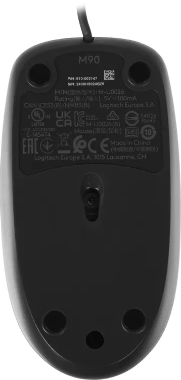 Мышь проводная Logitech M90 (910-001793***); USB; оптический; 1000 dpi; 3 кнопки; колесо прокрутки; чёрный + серый