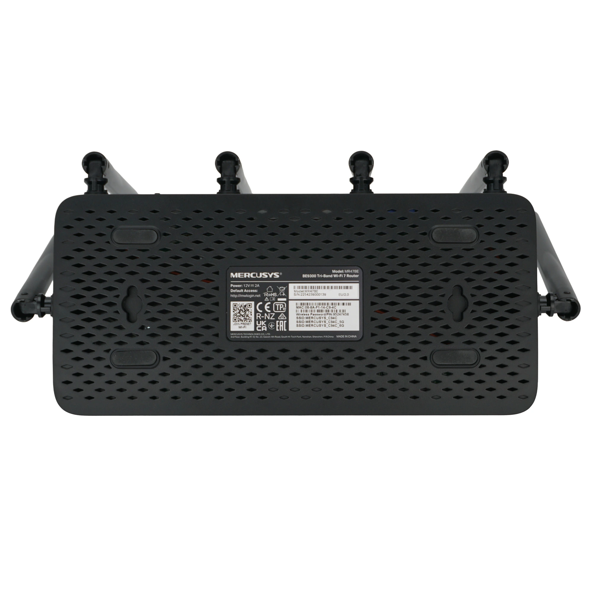 Роутер Mercusys MR47BE BE9300; 688 Мбит/сек + 2880 Мбит/сек + 5760 Мбит/сек; 3xLAN 2.5 Гбит/с; 1xWAN 2.5 Гбит/с; 6 ant