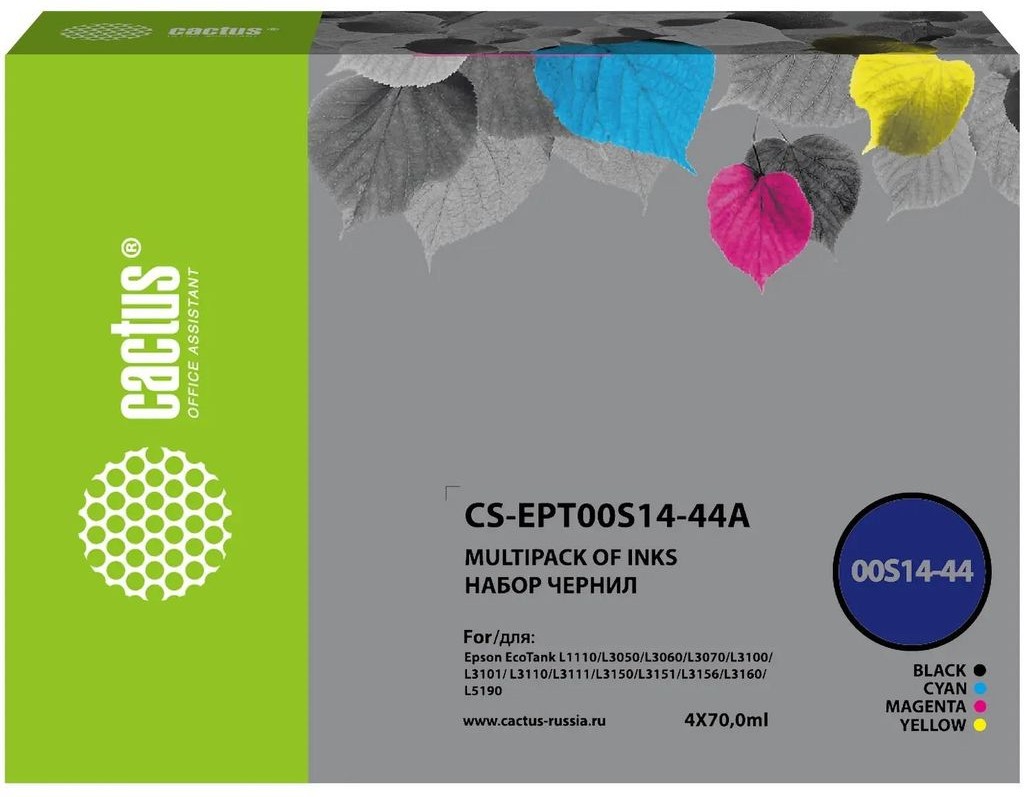 Чернила для Epson Cactus 103/101 Multipack (CS-EPT00S14-44A); BK/C/M/Y; L11XX/L31XX/L51XX; 4x70 мл