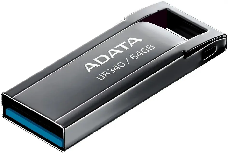 Накопитель USB-флэш 64 ГБ AData UR340 (AROY-UR340-64GBK); USB 3.2 Gen 1; моноблок; метелл; чёрный