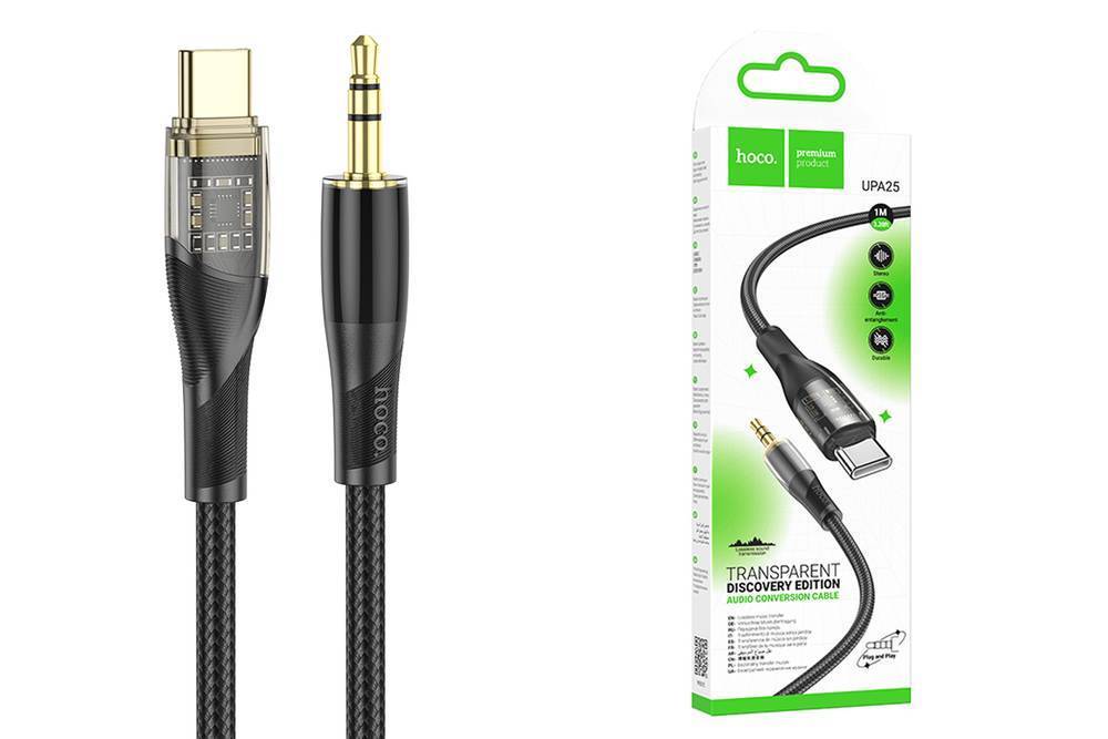 Переходник Hoco UPA25 Black; USB Type C; 3,5 мм (mini-jack); 1,0 м