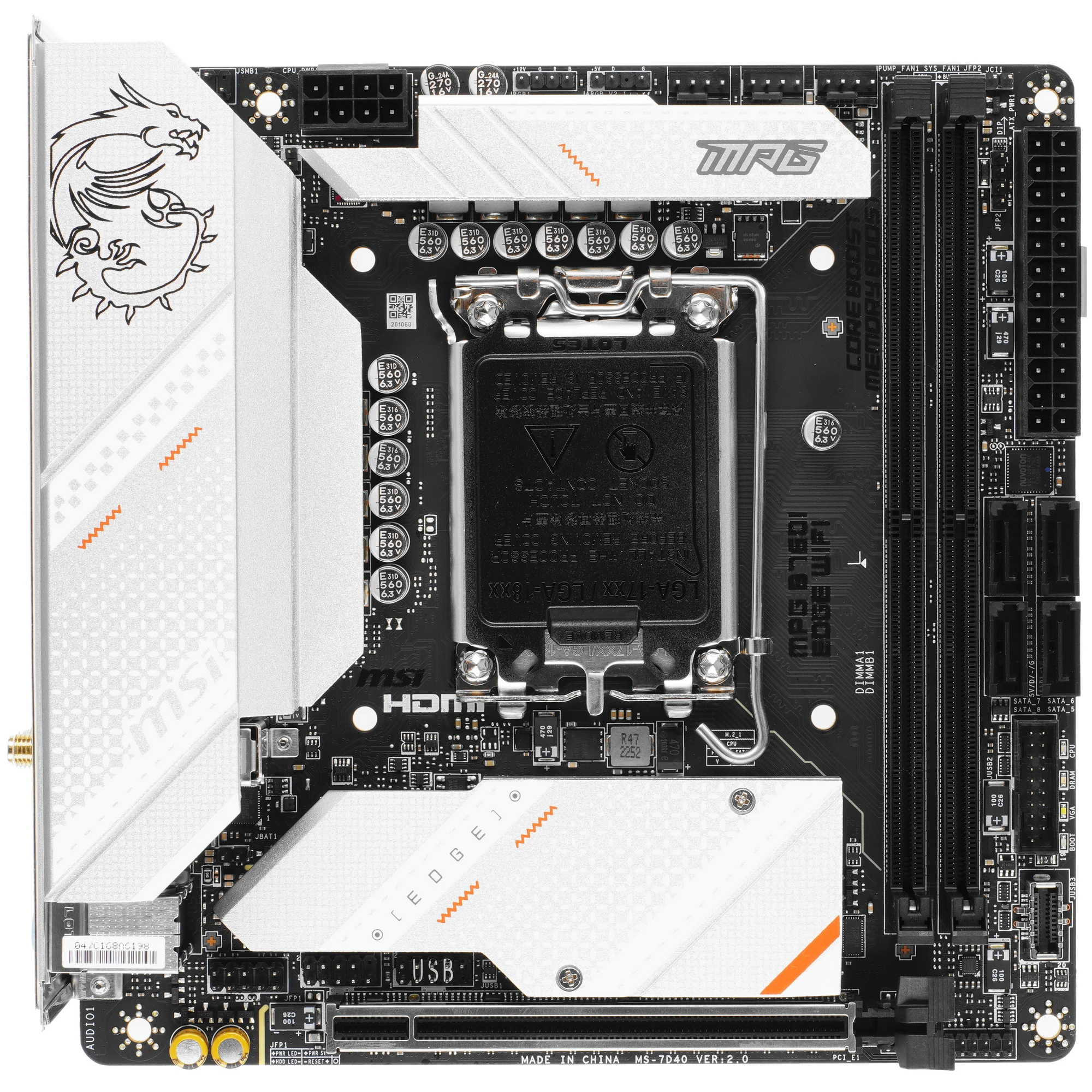 Материнская плата MSI MPG B760I EDGE WIFI***; Socket 1700; mini-ITX ; Intel B760; 2хDDR5(7200); 1xPCI-E x16; HDMI; DisplayPort; 4(SATA 6Gb/s); Audio 8