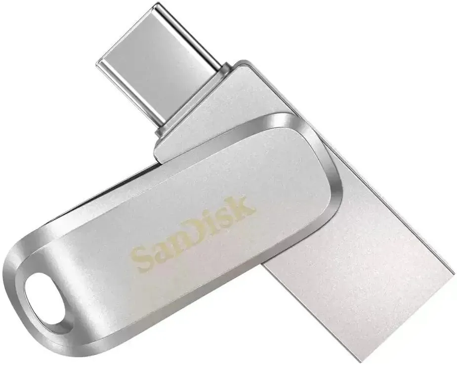 Накопитель USB-флэш 1 ТБ Sandisk Ultra Dual Drive Luxe (SDDDC4-1T00-G46); USB 3.X; ротатор; OTG Type-C; серебристый