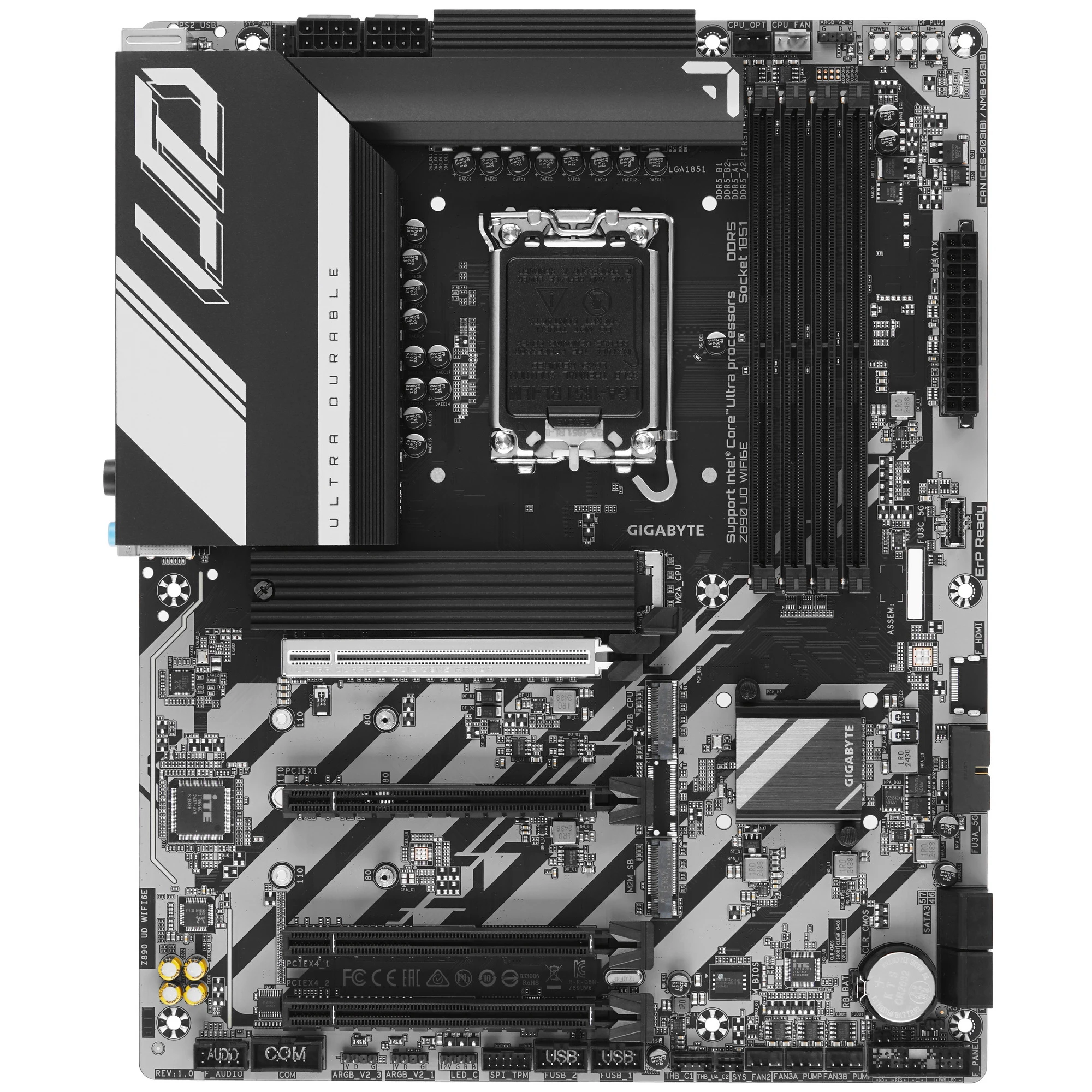 Материнская плата Gigabyte Z890 UD WIFI6E; Socket 1851; ATX; Intel B860; 4хDDR5(9200); 4xPCI-E x16; 1xDP; 4(SATA 6Gb/s); Audio 8 ch; 2,5 GbE+Wi-Fi 6E/