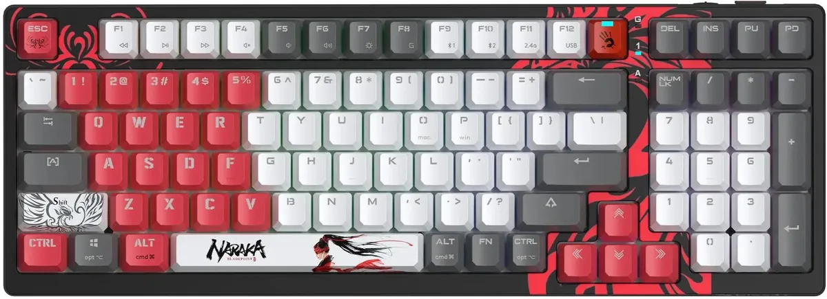 Клавиатура игровая A4Tech Bloody WS98 Naraka; USB + (Bluetooth/2.4 Ггц); механическая; 98 клавиш; 12 (+FN) подсветка RGB; ENG\RUS