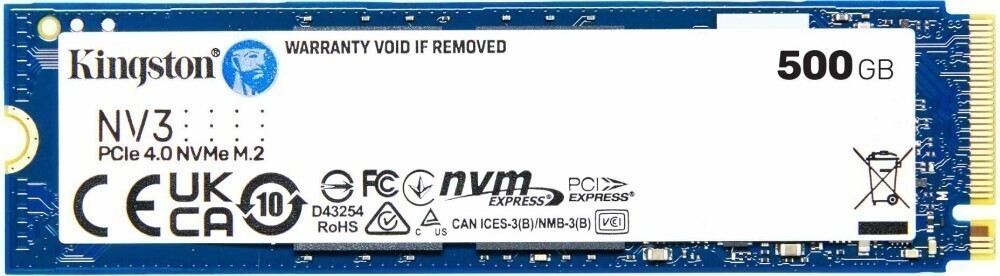 Накопитель SSD 500 ГБ Kingston SNV3S/500G; M.2 (2280); 5000Мб/с -  3000Mб/с; TLC; PCI-E 4x; RET