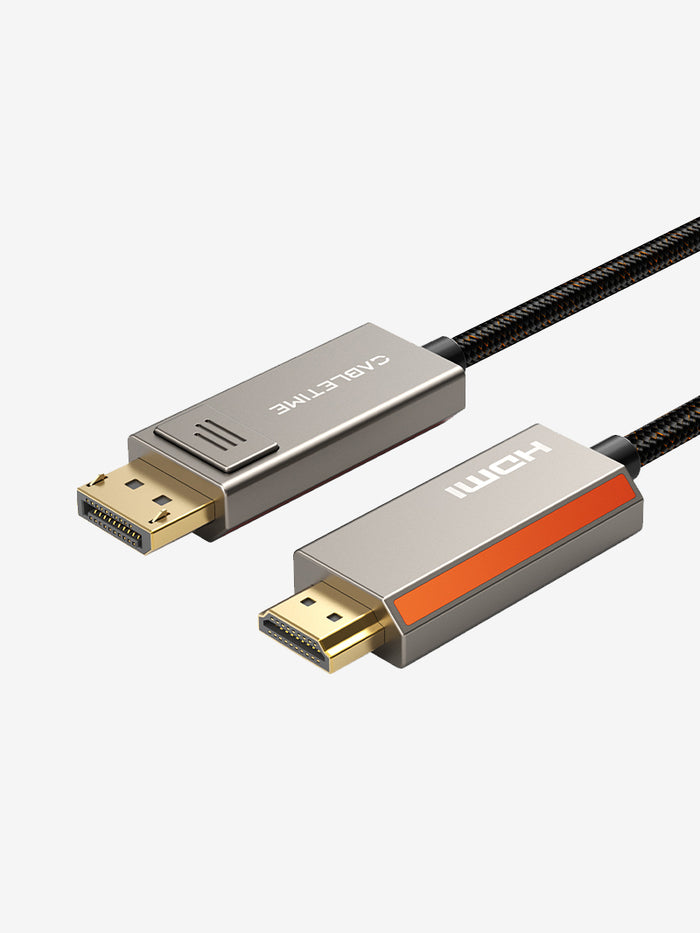 Кабель DisplayPort -> HDMI CABLETIME CD36H (CT-DMHD8K-ZG1); 2.1v; 8K@60Hz; 4K@120Hz; 48 Гбит/с; нейлоновая  оплётка; медь; 1 м; черный