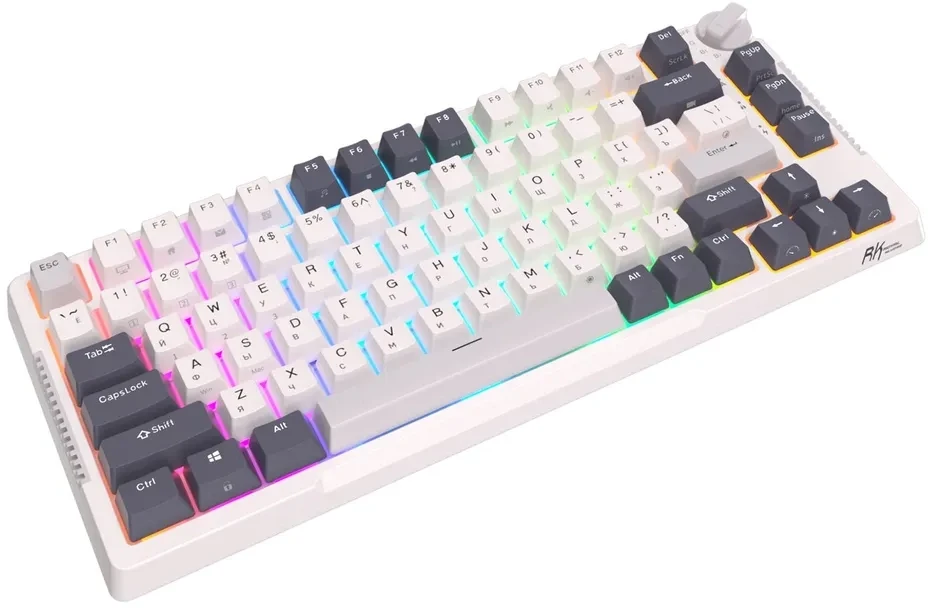 Клавиатура проводная Royal Kludge RK-H81 White/Green (Sky Cyan switch); USB + (Bluetooth/2.4 Ггц); механическая; 81 клавиш; Hot-swap; USB хаб; отсоеди