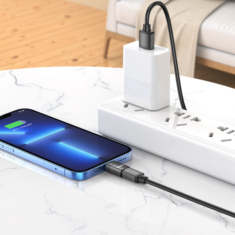 Адаптер Lightning->Type-C  Hoco UA17; OTG; металлический с кабелем USB на Type-C – 5V / 2A; Type-C на Type-C – 5V / 2A