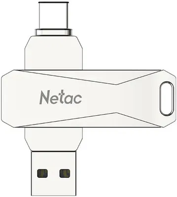 Накопитель USB-флэш 64 ГБ Netac U782C (NT03U782C-064G-32PN); USB 3.2; ротатор; металлический корпус; OTG Type-C; серебристый