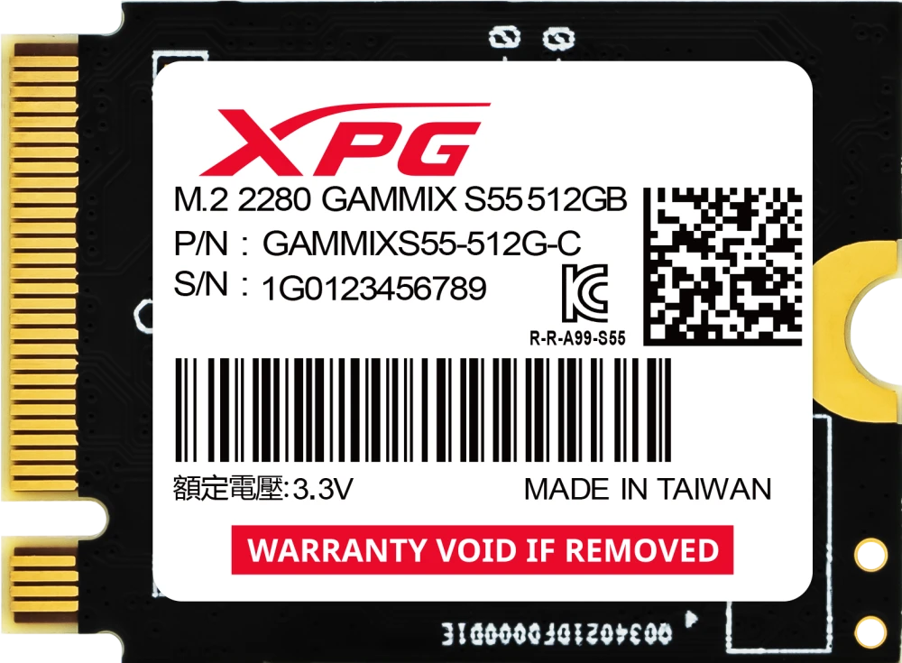 Накопитель SSD 512 ГБ AData XPG GAMMIX S55 (SGAMMIXS55-512G-C); M.2 (2230); 5000Мб/с -  3000Mб/с; 3D NAND; PCI-E Gen4 x4; RET