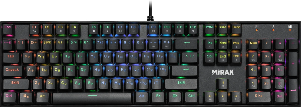 Клавиатура игровая Defender Mirax GK-352 (45352); USB; механическая; 104 клавиш; 12 (+FN); Hot Swap; подсветка RGB; ENG\RUS; чёрный