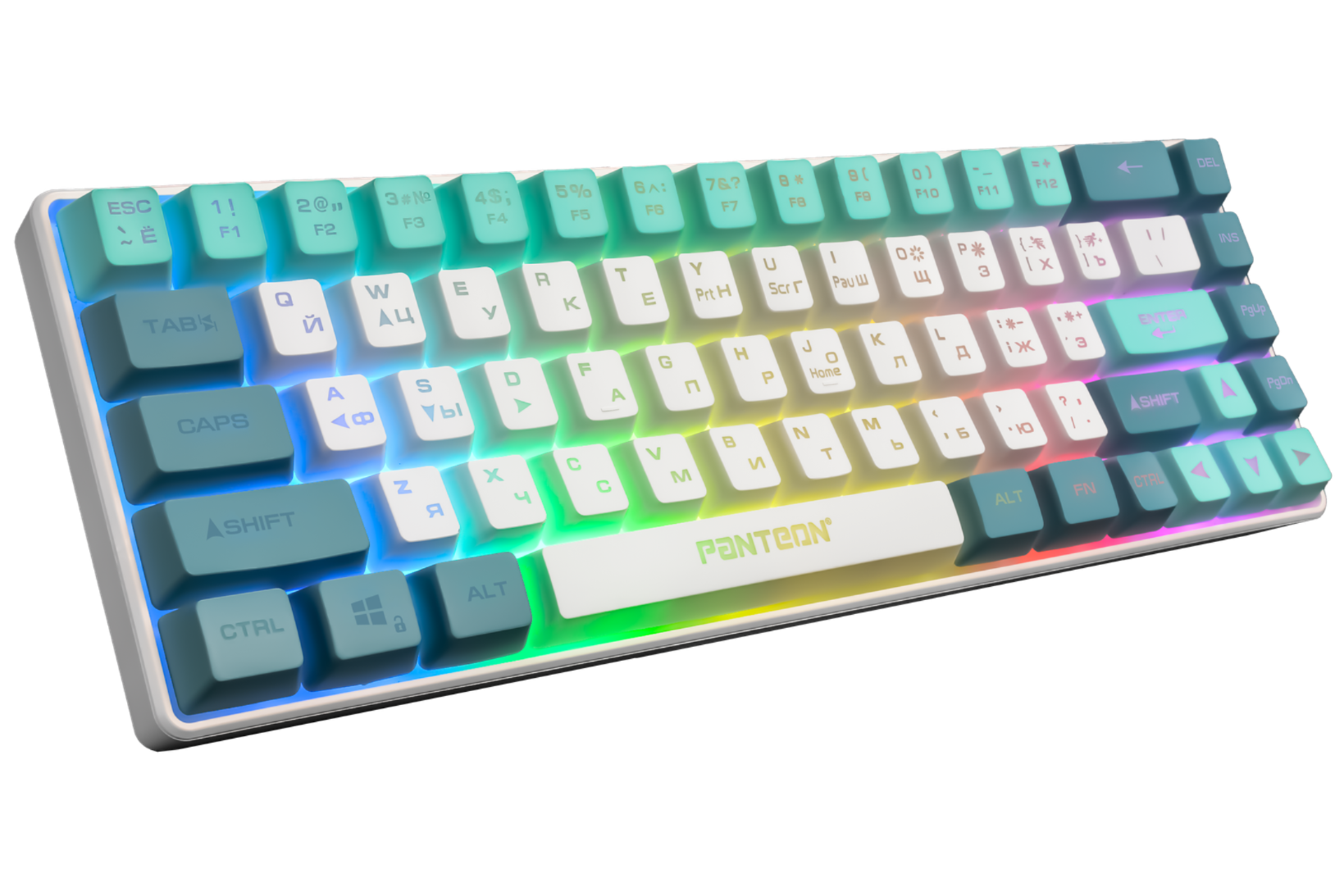 Клавиатура игровая Jet.A PANTEON M2 White-Blue(07); USB; мембранная; 68 клавиши; подсветка LED; съемный кабель; ENG\RUS; белый + синий