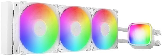 Система жидкостного охлаждения 360 мм Geometric Future Eskimo Pro 360 ARGB White (1C251W0361000); активная; 3x120 мм; 2000 об/мин; 34.2 дБ