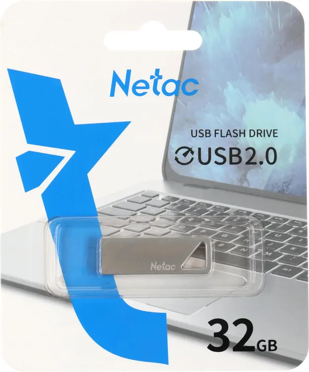 Накопитель USB-флэш 32 ГБ Netac U326 (NT03U326N-032G-20PN); USB 2.0; моноблок; металлический корпус; серебристый