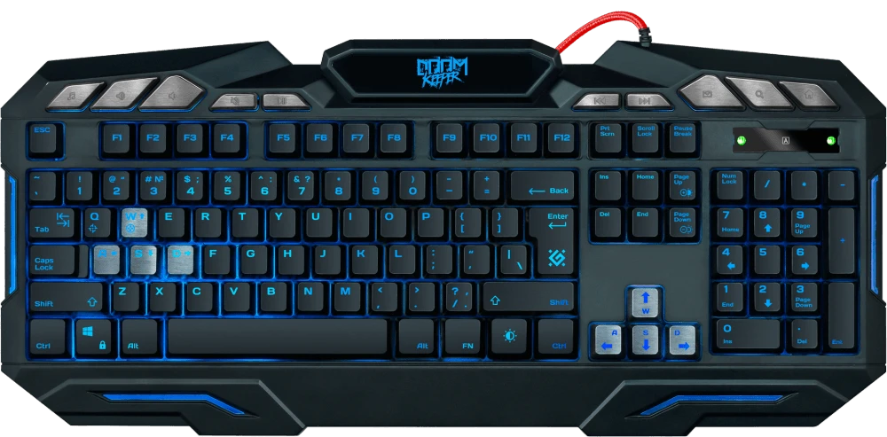 Клавиатура игровая Defender Doom Keeper GK-100DL (45100***); USB; мембранная; 19 мультимедийных клавиш / Anti-Ghost; подсветка 3 цвета; ENG\RUS; чёрны