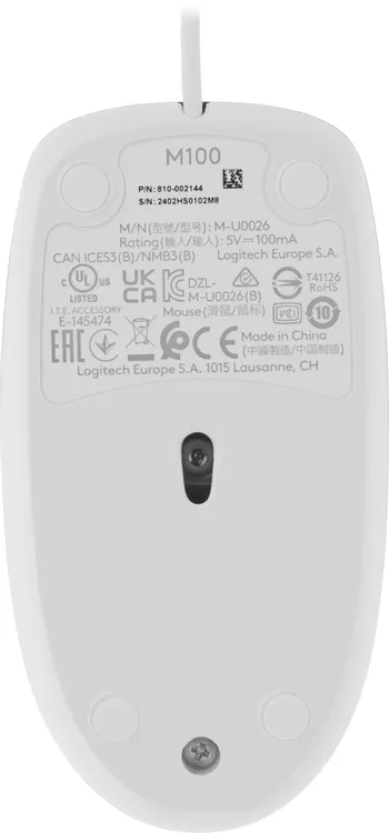 Мышь проводная Logitech M100 White (910-006764***); USB; оптический; 1000 dpi; 3 кнопки; колесо-кноп