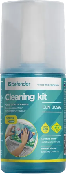 Очищающий спрей для экранов Defender CLN 30598 Optima (30598***); 200 мл + микрофибра