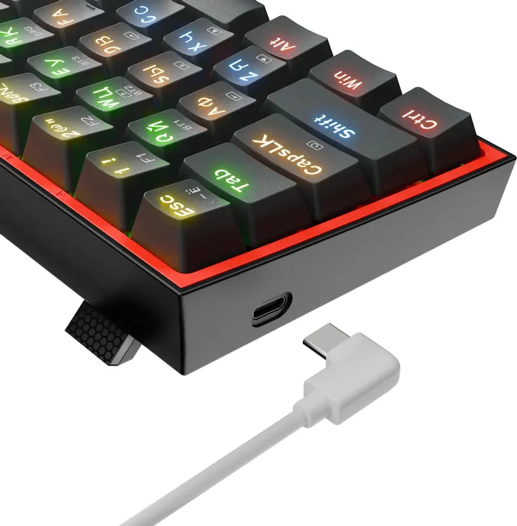 Клавиатура игровая Redragon Fizz Pro Black (70666); USB + (BT/2.4 Ггц); механическая; 61 клавиш; Hot Swap; подсветка RGB; отсоединяемый кабель; ENG\RU