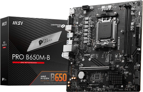 Материнская плата MSI B650M-B (PRO B650M-B***); Socket AM5; mATX; AMD B650; 2хDDR5(6800); 1xPCI-E x16; ; 1 x PCI-E x1; D-Sub; HDMI; 4(SATA 6Gb/s); Rea