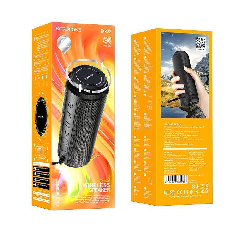 Акустическая система портативная 2.0 Borofone BR22 Black; 2 x 5 Вт; FM тюнер; microSD, USB, AUX; BT 5.1; аккумулятор: 1200 мА-ч, USB; черный
