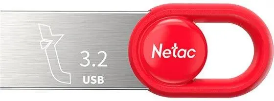 Накопитель USB-флэш 128 ГБ Netac UM2 (NT03UM2N-128G-32RE***); USB 3.2; моноблок; металлический корпус; красный + серебристый