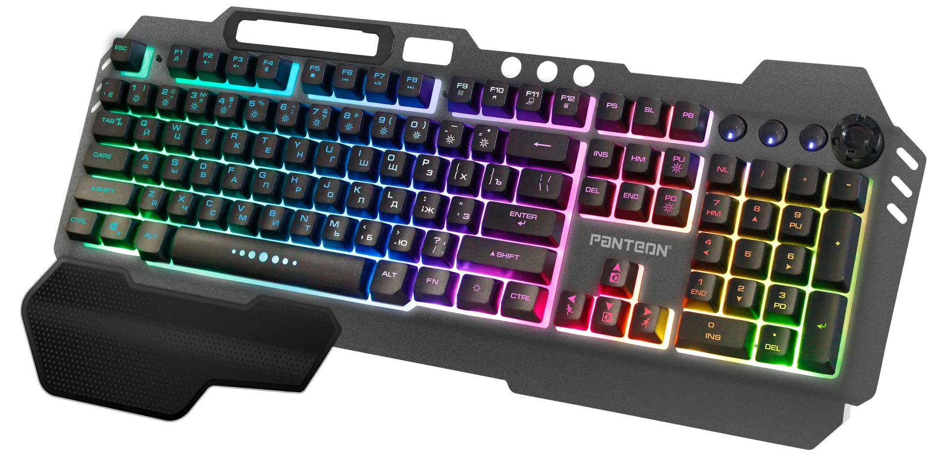 Клавиатура игровая Jet.A PANTEON M401S Black***; USB; мембранная; 104 + 4 клавиш; 12 (+FN); подсветка RGB; ENG\RUS; чёрный