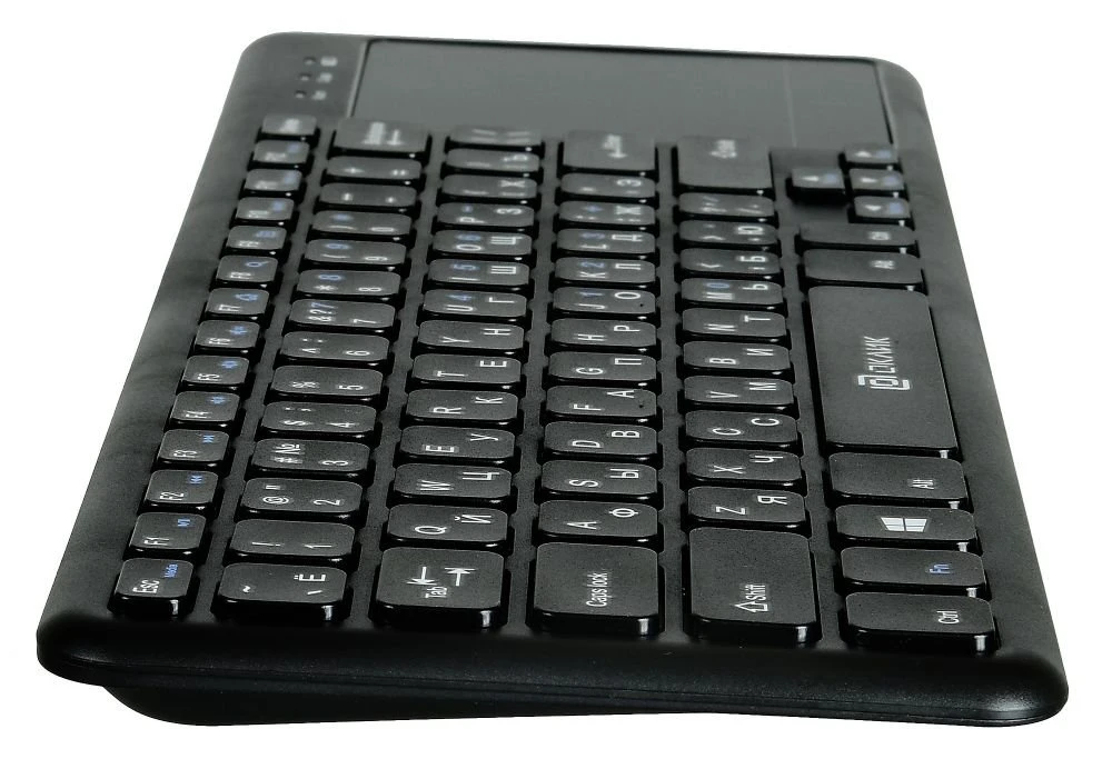 Клавиатура беспроводная Oklick 830ST (1011937***); радиоканал 2,4 Ггц; ножничная; 78 клавиши; 12 доп. клавиш (+FN); сенсорная панель; 2 x AAA; ENG\RUS