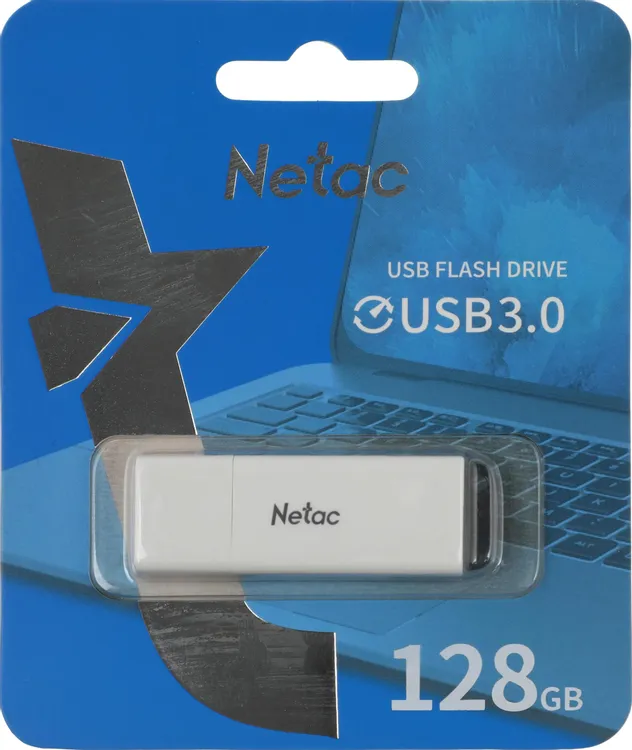 Накопитель USB-флэш 128 ГБ Netac U185  (NT03U185N-128G-30WH); USB 3.0; классическая, с колпачком; пластик; белый