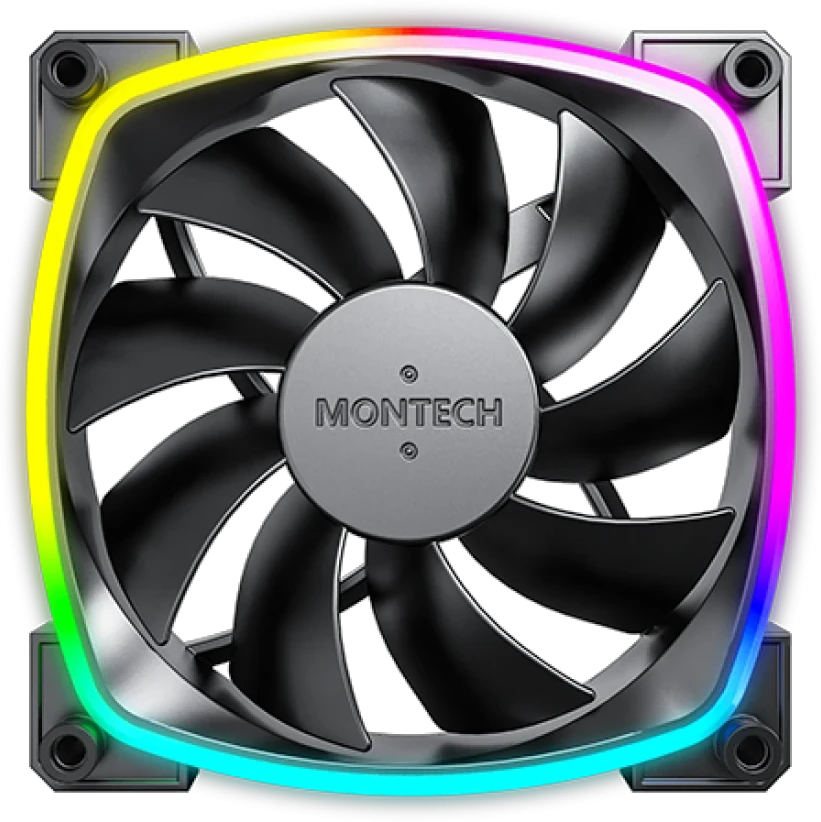 Вентилятор 120 мм MONTECH комплкект AX120 Black (AX120B3P); 4-pin(PWM)+3-pin(ARGB); 800-1600 об/мин; 59 CFM; 27 дБ; подсветка