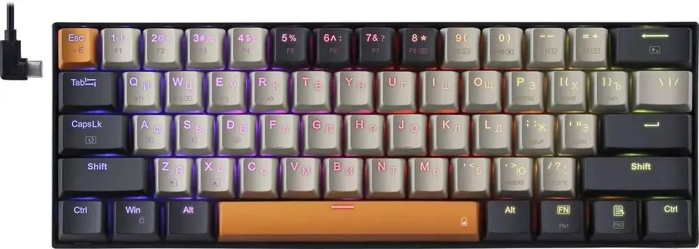 Клавиатура игровая Redragon CARAXES PRO (71554***); USB + (BT/2.4 Ггц); механическая; 61 клавиш; подсветка; LED подсветка; встроенный аккумулят